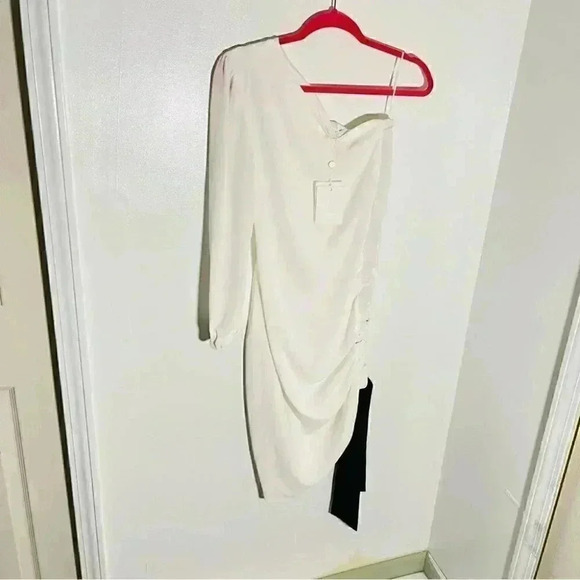 NEW Misha Collection Faye Midi Dress Ivory Ruching Black Bow Bridal Shower Party - Picture 4 of 9